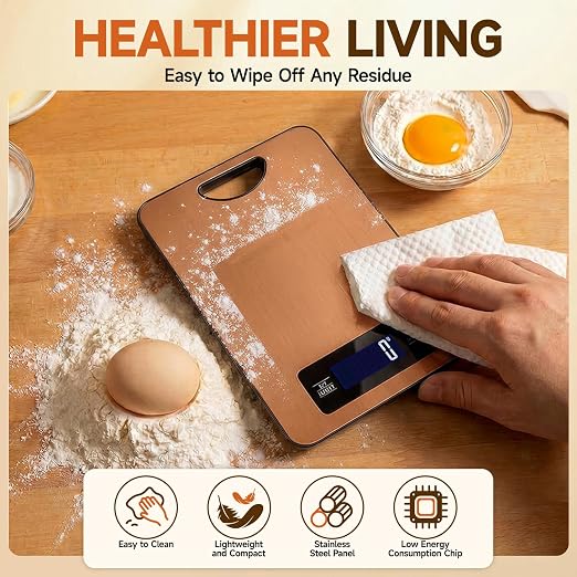 Digital Kitchen Scale & Food Weight Scale with Hang Loop, 11lb Baking Scale for Home and Kitchen, Precise Scales with Grams and Ounces, Stainless Steel (Rose Gold)