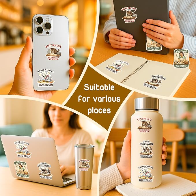(4 Pcs) Funny Baking Stickers – Waterproof UV DTF Vinyl Baking Stickers for Home Bakers, Funny Baking Stickers for Water Bottles, Scrapbooking, Kitchen Décor, Sourdough & Bakery Lover Sticker Set