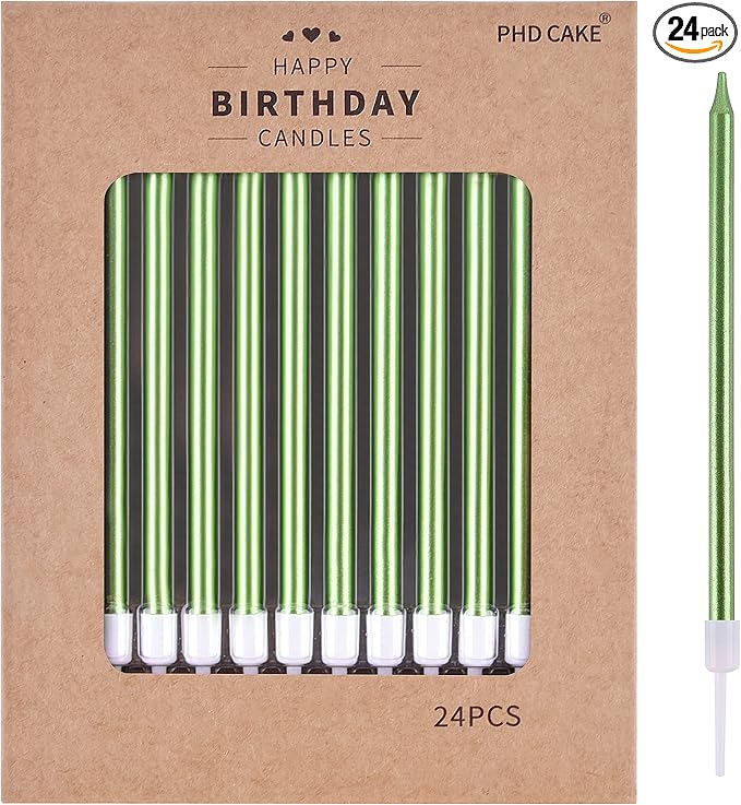 PHD CAKE Green Long Thin Metallic Birthday Candles, Cake Candles, Birthday Parties, Wedding Decorations, Party Candles