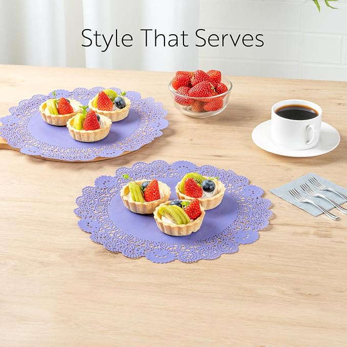 Restaurantware Pastry Tek 4 x 4 Inch Lace Doilies 100 Decorative Tableware Placemats - Disposable Round Black Paper Table Doilies For Birthdays Or Weddings Table Decor