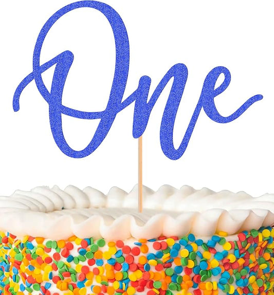 MYAMPED First Birthday Cake Topper - Glitter Dark Blue One Sign 1st birthday Cake Decorating Supplies, Suitable for Baby Shower Favors, Gender Reveal, Birthday Party or Photo Booth Props (Dark Blue)