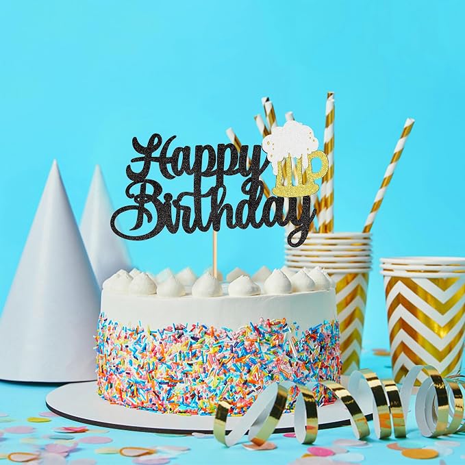 FBQ DIY Cake Topper Happy Birthday Beer Decorations Adult Men Women Beer Theme Party Supplies