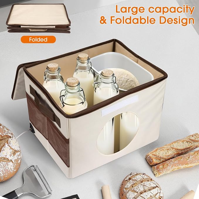Folding Bread Proofing Box - 86-113℉ Temperature Control & 24H Timer, Dough Proofer with Metal Rack, Foldable Proofing Warming Box for Sourdough, Bread Baking, Pizza, Yogurt