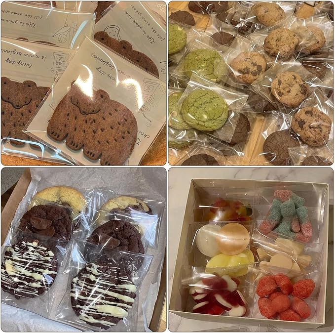 200Pcs 4 * 4in Clear Cookie Bags, Self Sealing Cellophane Bags Resealable Self Adhesive Treat Bags for Cookie Packaging, OPP Individual Gift Giving Bags for Party Favors, Homemade Baking