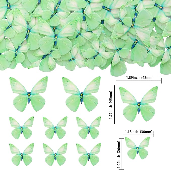 Gyufise 72Pcs Edible Butterfly Cupcake Toppers & Decorations for Butterfly Theme Baby Shower & Kids Birthday Party Cake Supplies - Green