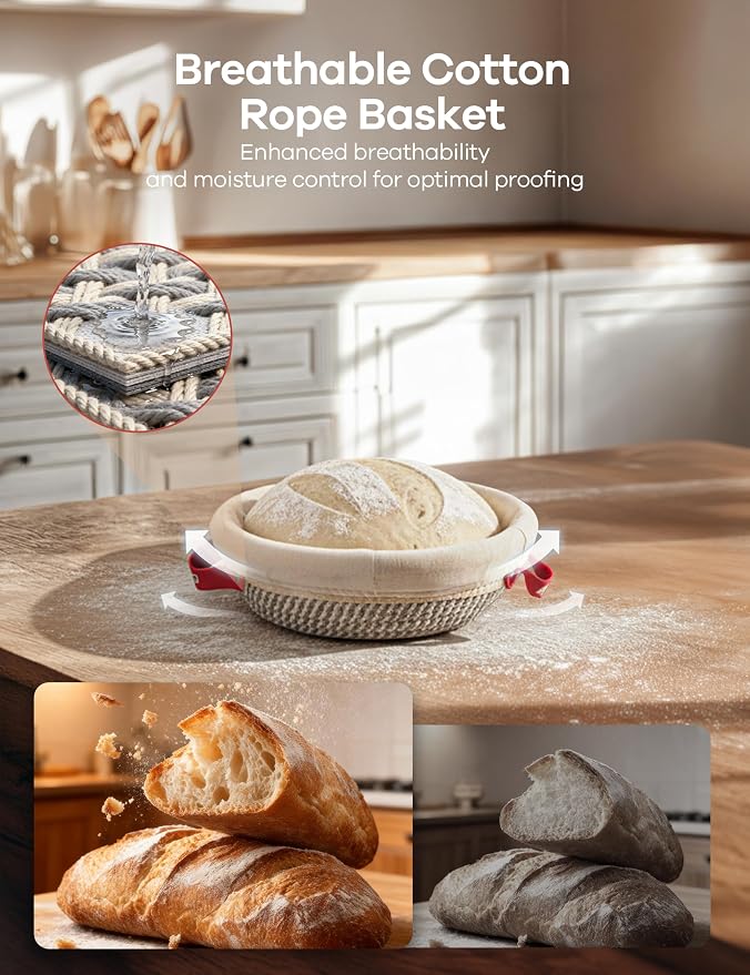 Ganiza Sourdough Starter Kit, Cotton Rope Sourdough Bread Baking Supplies, 9'' Round & 10'' Oval Banneton Basket with Liners & Covers, Sourdough Proofing Basket Kit Gifts for Bakers Women Wife Mom | 9'' Round & 10'' Oval Banneton Basket with Liners & C...