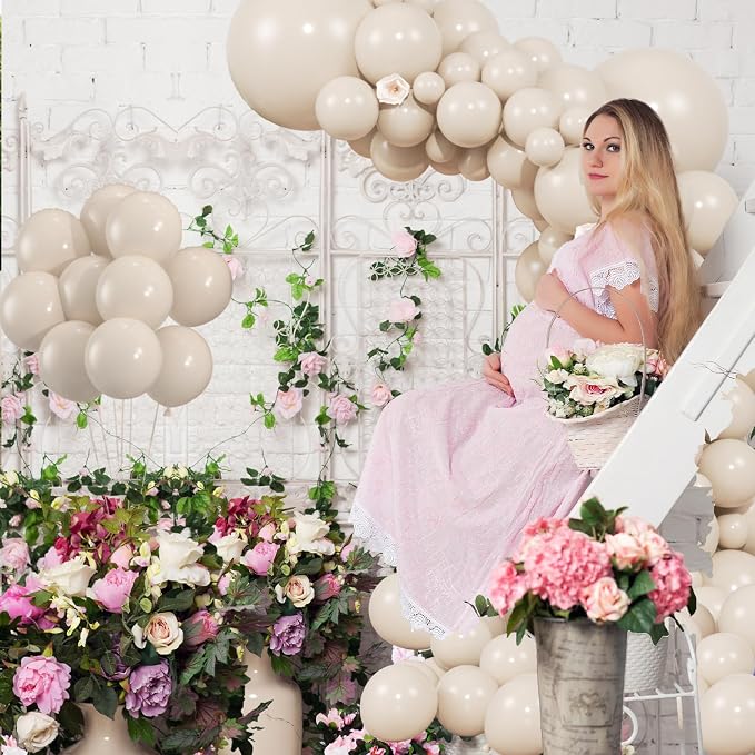 104pcs Sand White Balloons - 18/12/10/5 Inch Cream Beige Neutral Latex Balloons Garland Arch Different Sizes Pack for Boho Weddings, Baby Showers,Gender Reveals, Birthdays