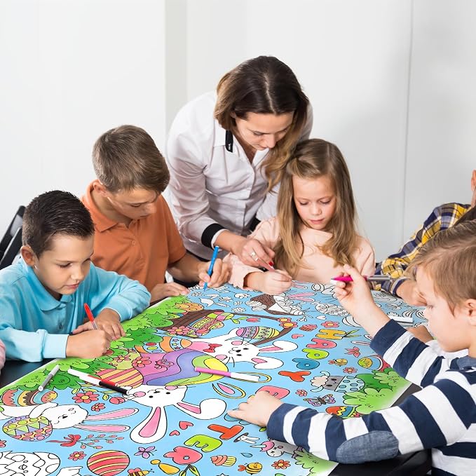 Gatherfun Easter Party Activity Poster - 31.5 x 72 Inches,Easter -Themed Party, Versatile Paper Coloring Banner/Table Cover for School Parties and Special Events Decoration