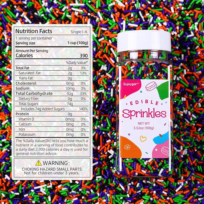 Halloween Sprinkles for Cake Decorating, Edible Halloween Jimmies Sprinkles for Cupcake Toppers Baking Cookie Ice Cream Dount Chocolate, 3.52oz