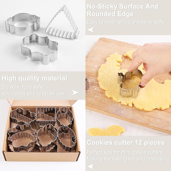 Plaque Frames Cookie Cutters Set 12Pcs Stainless Steel Biscuit Fondant Fruit Cutter for Baking, Party, Cake Decorating Tools