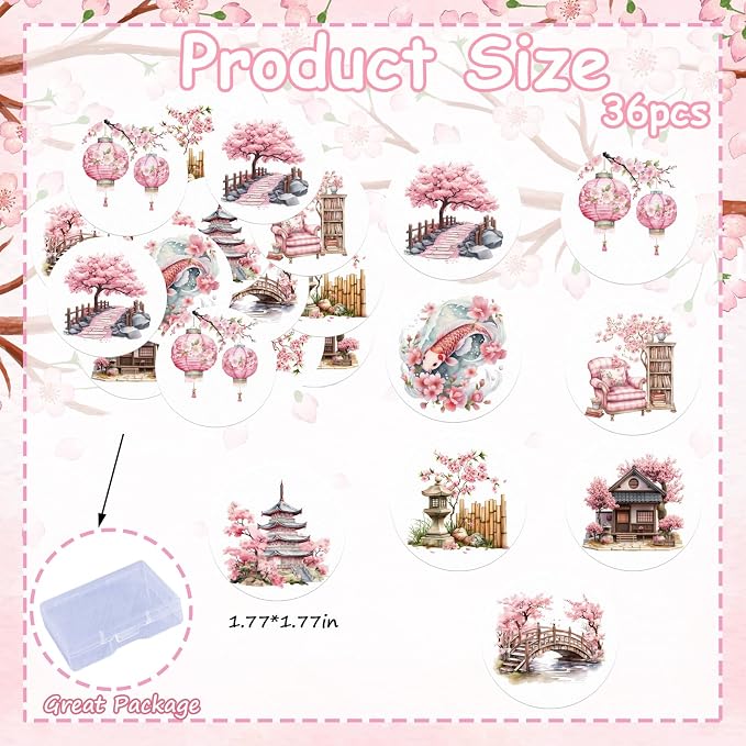 36PCS Edible Cherry Blossoms Cupcake Toppers Japanese Edible Cherry Flowers Bouquet Cake Picks Wafer Paper Cherry Cupcake Decors for Cherry Theme Party Cake Supplies (Cherry Blossoms Scene)