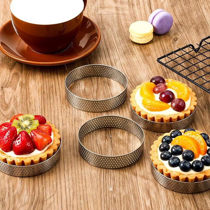 20 Pcs 3.15'' Perforated Tart Rings, Round Stainless Steel Baking Nonstick Metal Round Cake Ring for Cookies fruit tarts Prevent Soggy Crust & Even Baking