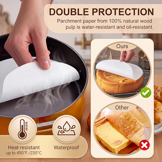 Reallnaive 900 Pcs Parchment Paper Rounds 6, 8, 9 Inch Non Stick Baking and Unbleached Parchment Circles for Baking Round Sheets Liners, Toaster Oven Round Cake Springform Pan(White)