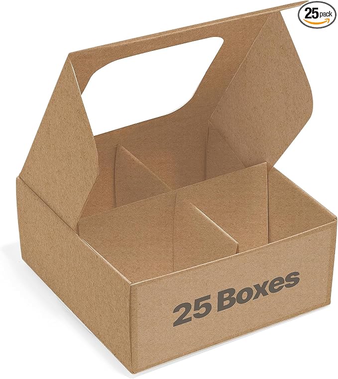25 pcs Kraft Mini Truffle Box for 4 Treats with Window and Dividers, Bakery Boxes, 3.5 x 3.5 x 1.57 Inches VERY SMALL Baking Boxes for 4 Treats, Square Truffles Box for Gift Giving
