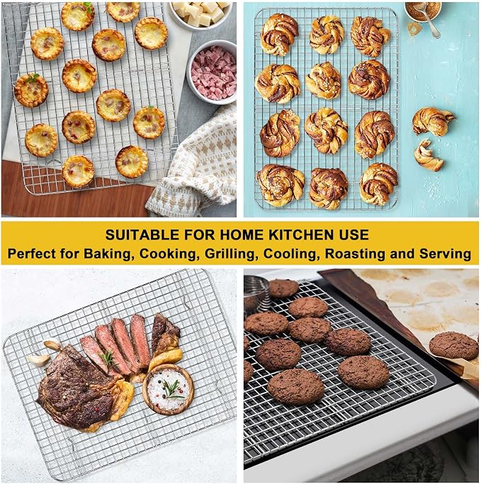 P&P CHEF 15.3 Inch Cooling Baking Rack Set of 2, Stainless Steel Grid Cooking Racks for Roasting Drying Grilling, Oven & Dishwasher Safe, Heavy Duty & Healthy