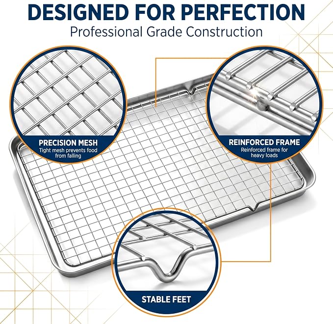 Cooling Rack forCooking and Baking 3-Pack, 10"x16" Stainless Steel Wire Rack, Oven Safe 500°F, Heavy Duty & Warp Resistant, Fits Jelly Roll Cookie Sheet Pan,Dishwasher Safe。