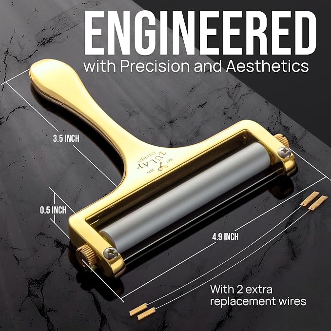 Zulay Kitchen Cheese Slicer With Adjustable Thickness – Heavy Duty Block Slicer with 2 Extra Wires – Ideal for Mozzarella, Cheddar, Gouda - Gold
