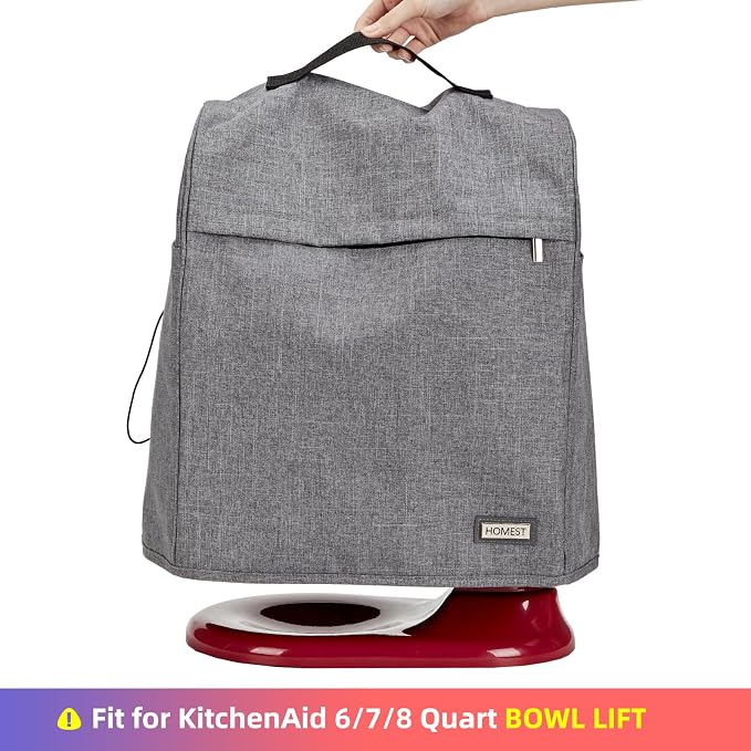 HOMEST Stand Mixer Dust Cover Compatible with KitchenAid 6/7/8 Quart Bowl Lift, Zipper Pocket for Various Kitchen Appliance Accessories, Grey (Patent Design)