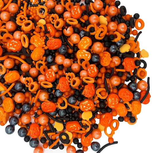 Sentovac Halloween Pumpkin Sprinkle Fall Orange Black Pearl Mix Sprinkles Edible for Cake Decorating Sugar Candy Cookie Cupcake Topper Baking Decorations Halloween Christmas Thankgiving Supplies