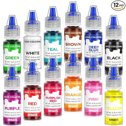 Cherrysea 12 Colors Food Coloring Set - Vibrant Liquid Food Colors Frosting Dye Tasteless for Cake Decorating, Easter Egg, Royal Icing, Fondant, Macaron - 0.25 Fl. oz/Bottles