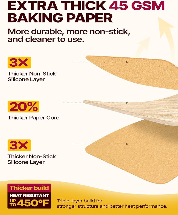 Katbite Parchment Paper Sheets Heavy Duty, 18x26 Inches 100 PCS Precut Baking Parchment, Unbleached, Non-stick, Non-toxic, Extra Strong, Flat Baking Paper for Oven, Cooking, Grilling, Air Fryer