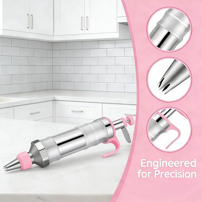 Gawren-H&E 208 PCS Cake Decorating Kit,Baking Supplies with Dessert Decorating Syringe Set,Storage Case,Icing Piping Bags and Tips Set,Frosting Fondant Bakery Set for Adults Beginners(Light Pink)