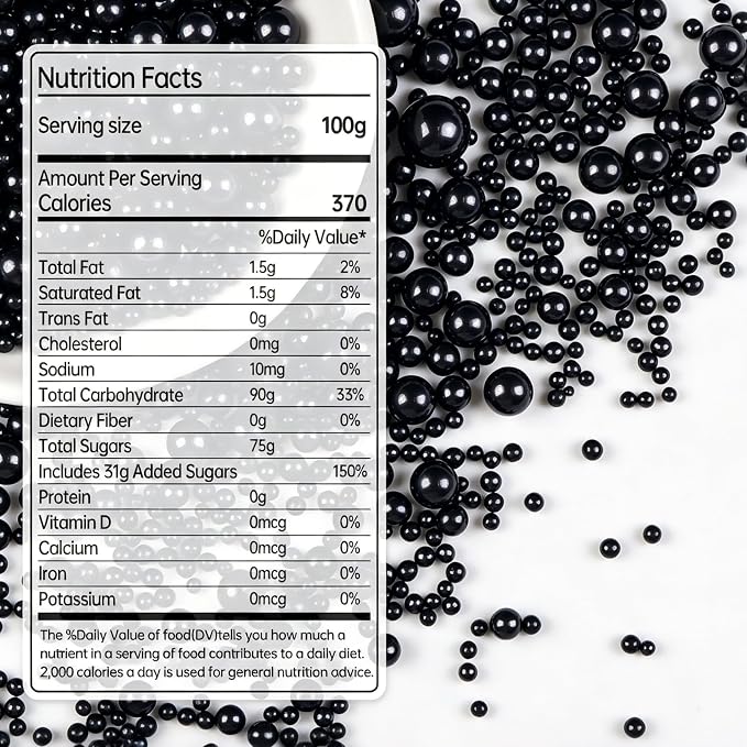 Edible Black Pearl Sprinkles for Cake Decorating, Black Pearl Sugar Sprinkles, 150g/5.29oz, Baking Cake Decorations, Food Grade Toppers, Cupcakes, Cookies, Birthday, Wedding Party Holiday Supplies
