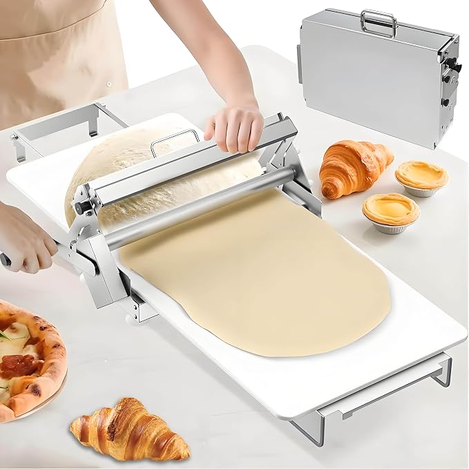 Folding Dough Sheeter, Stainless Steel Manual Dough Sheeter for Thicknesses from 0 to 25 mm, for Croissants, Pizza and Pasta, Pastry and Fondant, for Commercial and Home Use 400