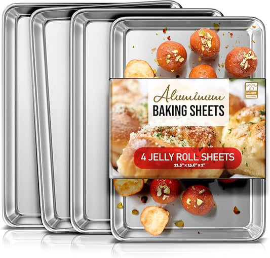 Eatex Aluminum Baking Sheet Set, 10" x 15" Jelly Roll Pan, Nonstick Cookie Sheets