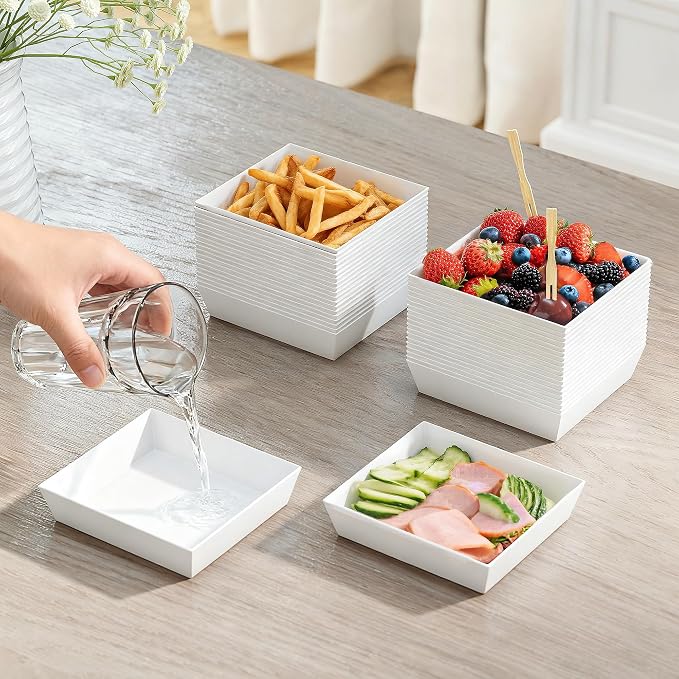 50Pcs Small Charcuterie Boxes with Clear Lids 5x5 Inch | Disposable Dessert Containers with Lids,White,Oil-Proof,Leak-proof,with Strings,100 Stickers&Forks,for Cookie Sandwich Party