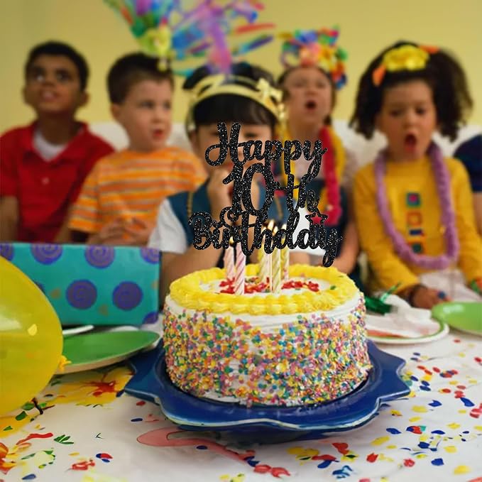 Gyufise 1Pc Happy 10th Birthday Cake Topper Glitter 10 & Fabulous Cheers to 10 Years Old Birthday Cake Pick for Celebrating 10th Birthday Anniversary Party Cake Decorations Supplies Black