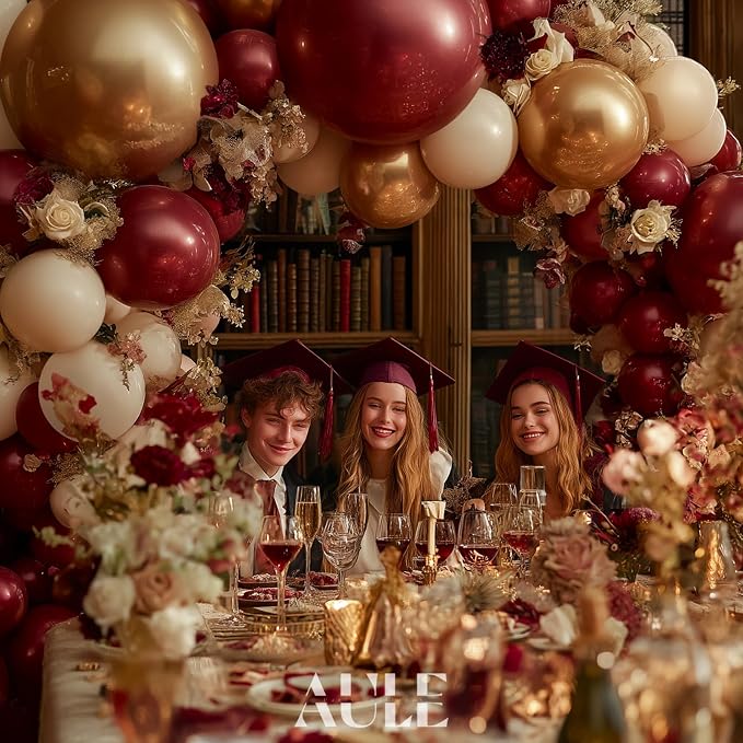 AULE Burgundy Balloon Arch Kit 155Pcs Burgundy Gold Sand White Maroon Balloons Garland for Birthday Wedding Graduation Anniversary Bridal Shower Theme Party Decoration