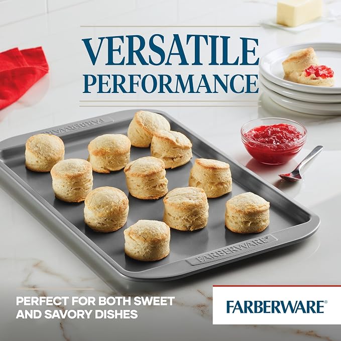 Farberware Nonstick Bakeware 3-Piece Cookie Pan Set, Baking Sheet Set, Gray