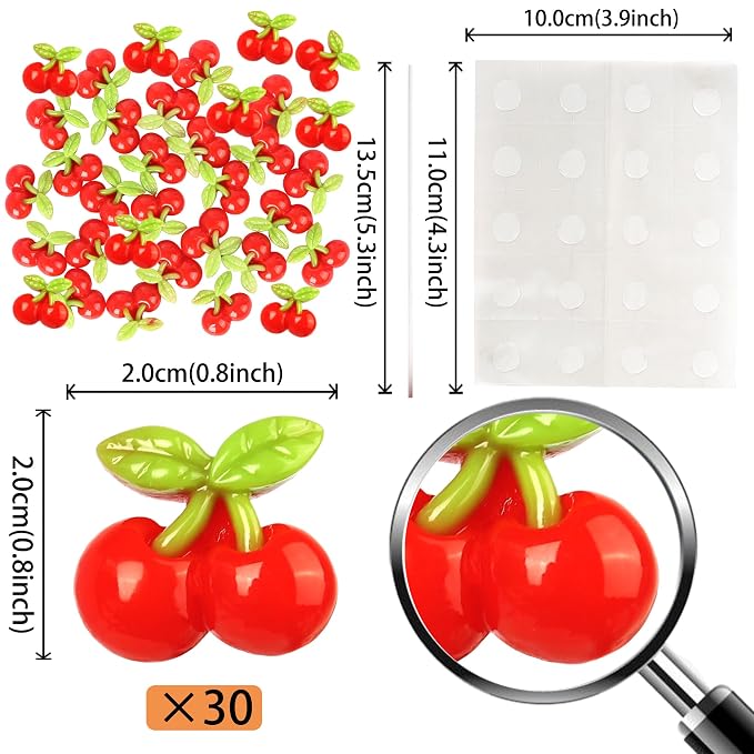 30 PCS Cherry Cupcake Toppers Red Sweet Cherry Cupcake Picks Fruit Theme Cupcake Decorations for Cherry Theme Baby Shower Kids Birthday Party Cake Decorations Supplies