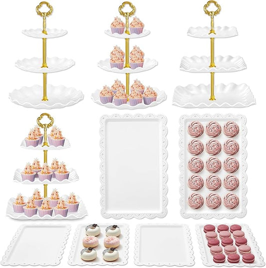 Kootek Dessert Cupcake Stand, 10pcs Dessert Table Display Set, 3 Tiered Cup Cake Holder Tower Stand Riser& Cookie Serving Trays for Wedding, Tea Party, Birthday, Baby Shower