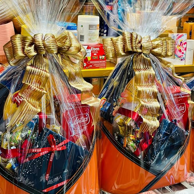 WIKDAY Clear Gift Bags 10 PCS 24x30 Inches Large Cellophane Wrap for Gift Baskets Wrapping Plastic with Ties for Gift Giving, Packaging Products