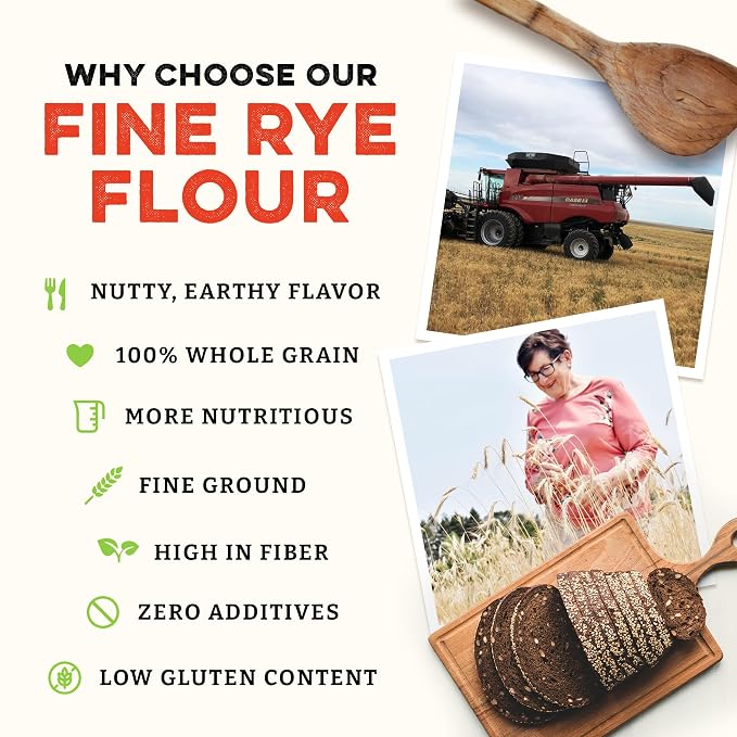 Sunrise Flour Mill Organic Fine Rye Flour | 2 LB | Rye Flour Organic | Whole Grain Bread Flour for Sourdough | No Artificial Ingredients | Non-Aluminum Baking Powder