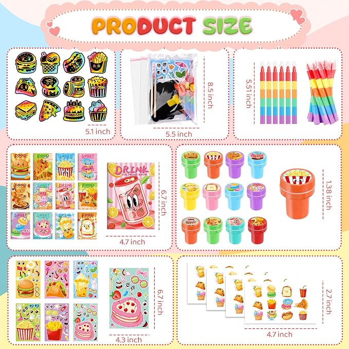BenLouis 84 Pcs Fast Food Party Favors Food Coloring Books Bulk for Kids Classroom Pizza Birthday Gift Party Food Drink Candy Goodie Bag Fillers Donut Gift Decor Pinata Prize Activity Supplies