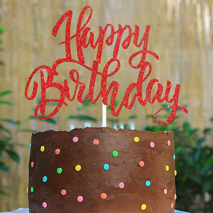 Happy Birthday Cake Decorations, Gold Double-Sided Glitter Letters, Birthday Party Supplies, Cake Topper Decorations (red)