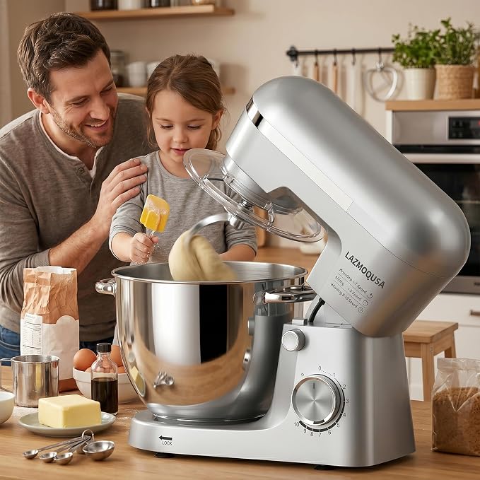 6in1 Stand Mixer with 6.5 Quart Bowl, 660W 10+p Speeds Kitchen Food Mixer Tilt-Head Bread Dough and Cake Mixers for Home Daily (Sliver)