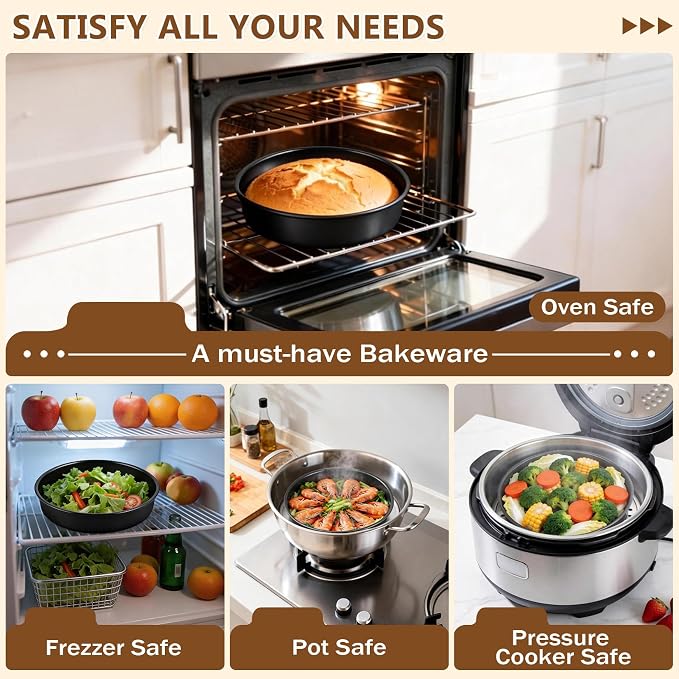 P&P CHEF 9 Inch Cake Pan, Nonstick Round Cake Baking Pans, Stainless Steel Smash Layer Cake Tin Bakeware for Cooking Steaming, Healthy & Sturdy, Oven & Dishwasher Safe