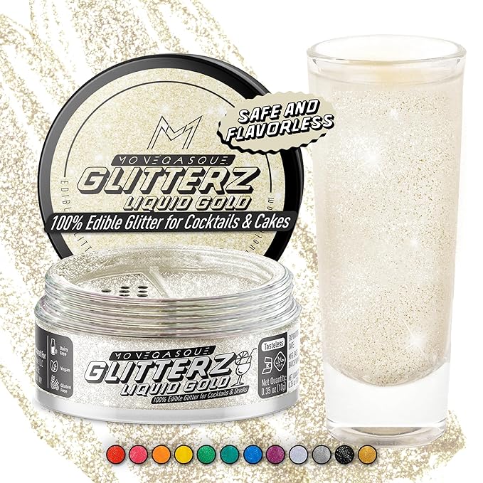 MONÉGASQUE Gold Iridescent Edible Glitter for Drinks 10g – Liquid Gold Edible Glitter for Cakes & Cocktails – Cocktail Drink Shimmer Sparkles – Decorating Sprinkles Toppers for Cupcakes & Cake