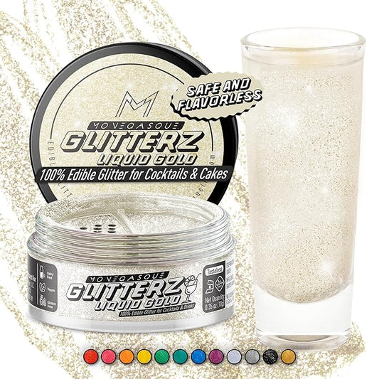 MONÉGASQUE Gold Iridescent Edible Glitter for Drinks 10g – Liquid Gold Edible Glitter for Cakes & Cocktails – Cocktail Drink Shimmer Sparkles – Decorating Sprinkles Toppers for Cupcakes & Cake