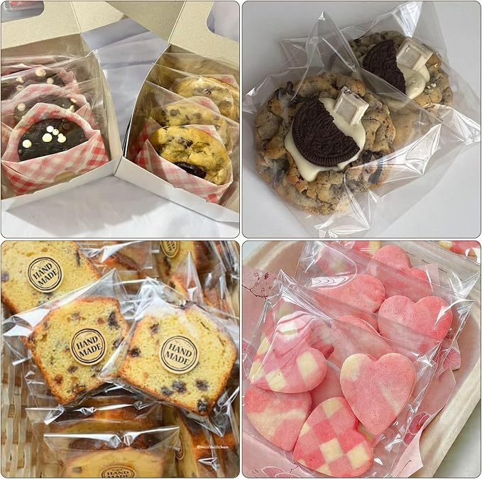 200Pcs 5.5*5.5in Clear Cookie Bags, Self Sealing Cellophane Bags Resealable Self Adhesive Treat Bags for Cookie Packaging, OPP Individual Gift Giving Bags for Party Favors, Homemade Baking