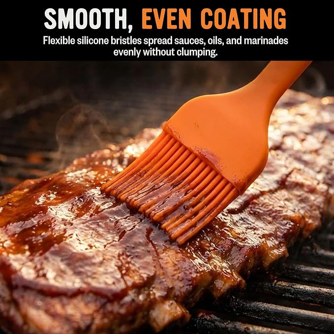 Kosmos Q Silicone Basting Brush, Heat Resistant BBQ Brush with Flexible Silicone Bristles, Non-Slip Handle for Grilling, Baking, Marinades, Sauces & Butter, Dishwasher Safe, 8 Inch