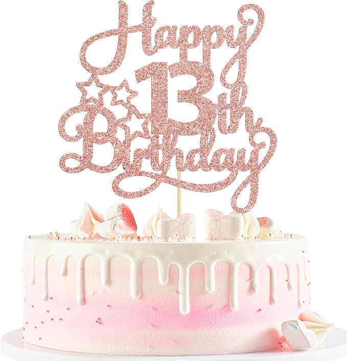1 Pack Happy 13th Birthday Cake Topper Rose Gold Glitter 13 Official Teenager Cheers to 13 Years Old Birthday Cake Pick for Celebrating 13th Birthday Anniversary Party Cake Decorations Supplies