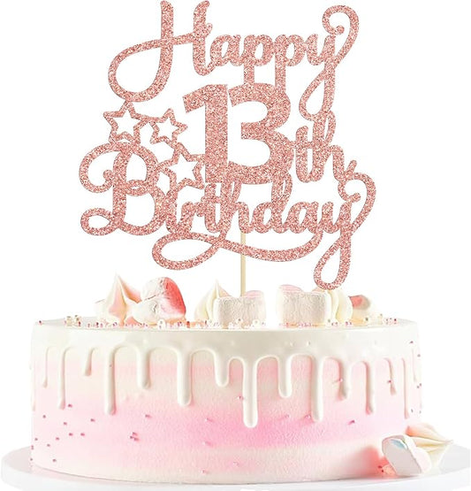 1 Pack Happy 13th Birthday Cake Topper Rose Gold Glitter 13 Official Teenager Cheers to 13 Years Old Birthday Cake Pick for Celebrating 13th Birthday Anniversary Party Cake Decorations Supplies