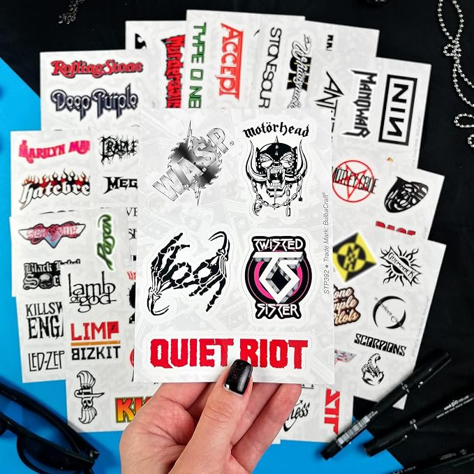 100Pcs Classic Rock Stickers, Rock and Roll Stickers, Rockabilly Band Decals, Classic Rockabilly Gifts, Waterproof Decals, Guitar Emblems, Music Emblems, Gifts for Women & Men