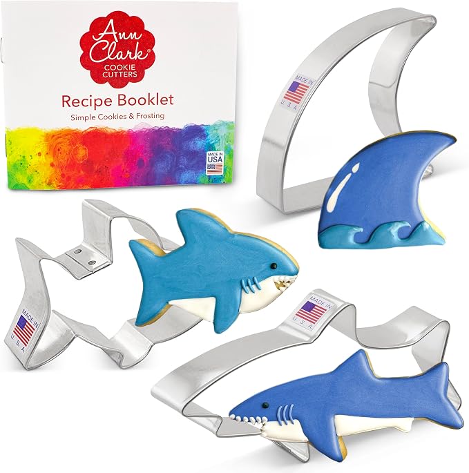 Ann Clark Shark 3-Pc. Cookie Cutter Set (Includes Great White and Fin) Made in USA