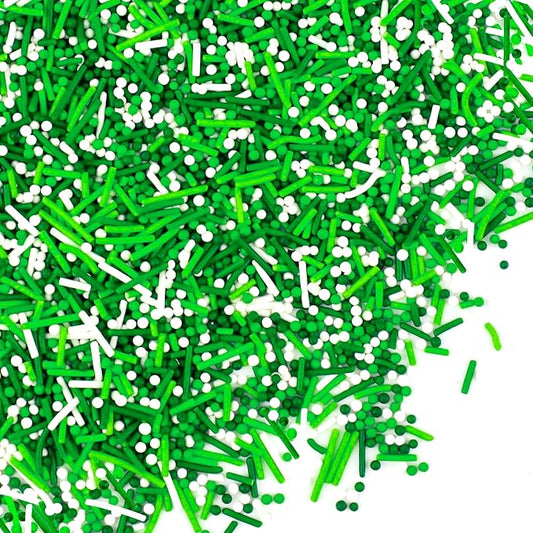 LEBERY St. Patrick's Day Sprinkles 8 Oz Green Sprinkles for Cake Decorating | White Green Jimmies Edible Mini Sugar Pearls Sprinkles Sweet Luck Sprinkle St. Patrick's Day Christmas Cake Cupcake Toppings